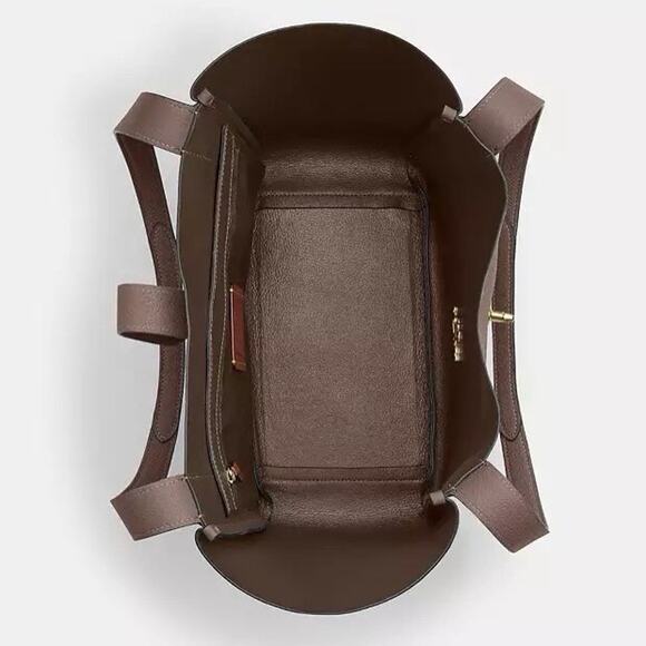 NWT COACH Hadley Turnlock Tote Bag Leather CAL17 Gold/Dark Stone - Picture 8 of 8